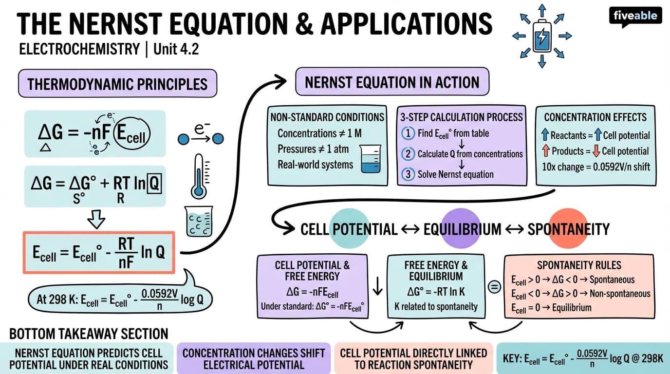 4.2 The Nernst Equation and Its Applications - Electrochemistry - Unit 4 visual cheatsheet