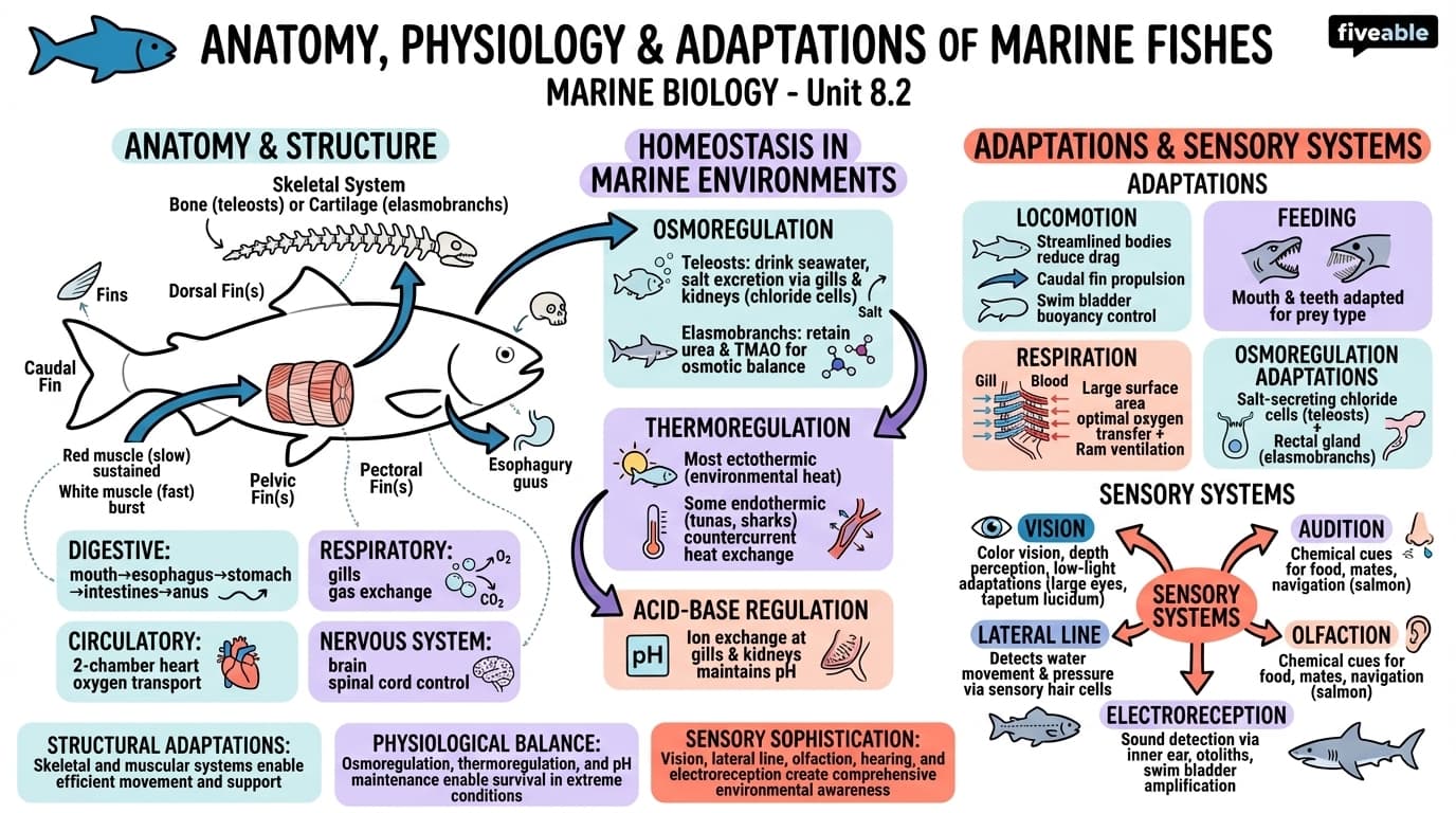 8.2 Anatomy, physiology, and adaptations of fishes - Marine Biology - Unit 8 visual cheatsheet