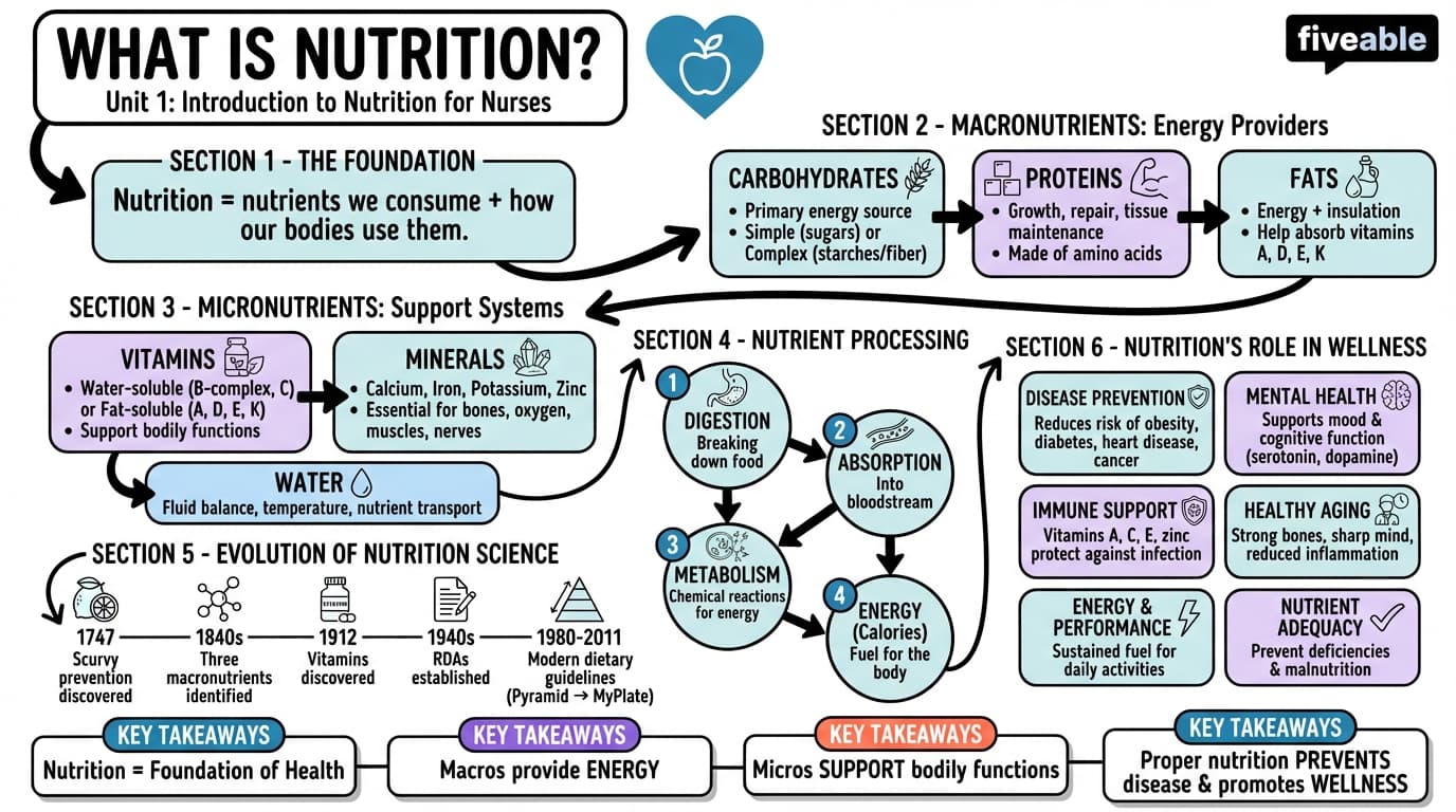 1.1 What Is Nutrition? - Nutrition for Nurses - Unit 1 visual cheatsheet