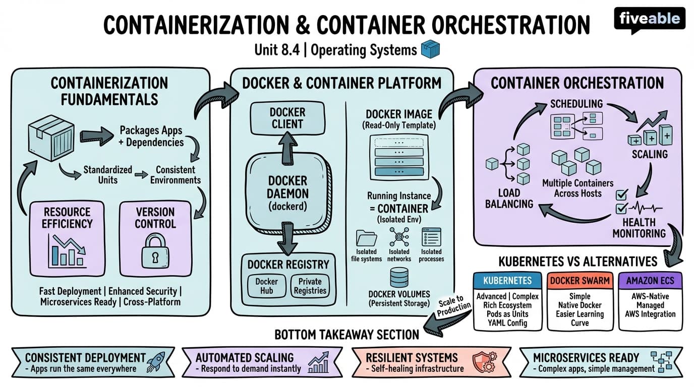 8.4 Containerization and container orchestration - Operating Systems - Unit 8 visual cheatsheet