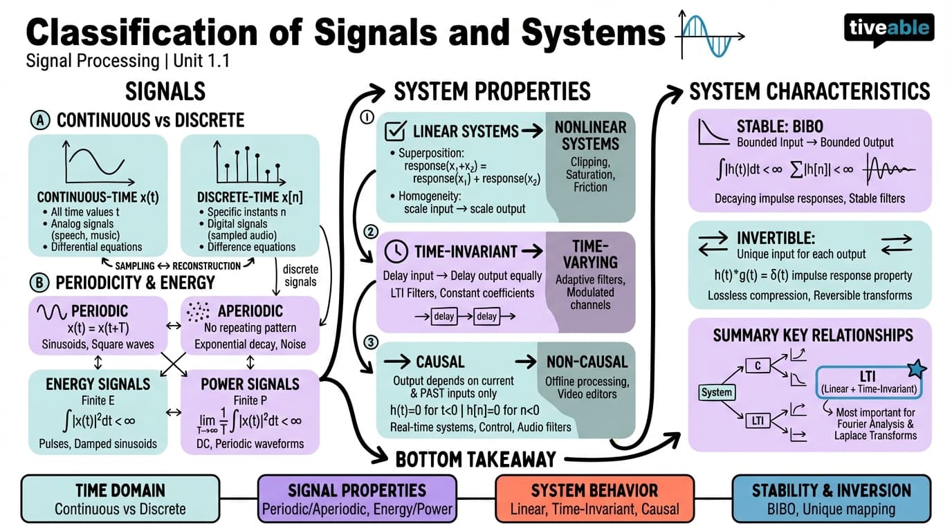 1.1 Classification of Signals and Systems - Signal Processing - Unit 1 visual cheatsheet