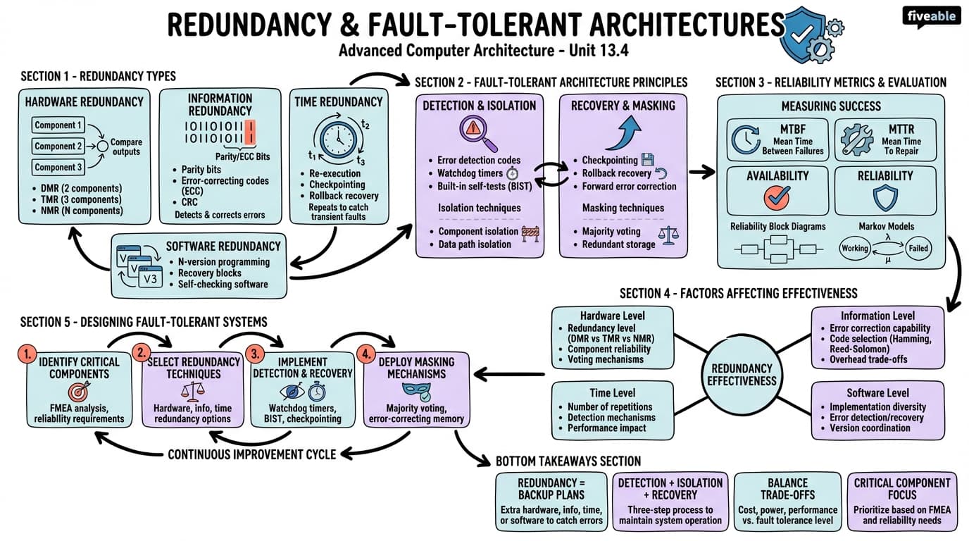 13.4 Redundancy and Fault-Tolerant Architectures - Advanced Computer Architecture - Unit 13 visual cheatsheet