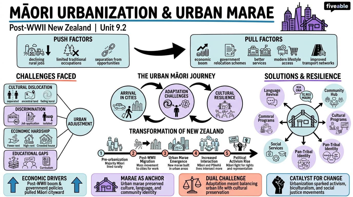 9.2 Māori urbanization and the emergence of urban marae - History of New Zealand - Unit 9 visual cheatsheet