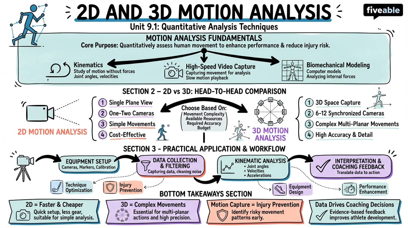 9.1 2D and 3D motion analysis methods - Sports Biomechanics - Unit 9 visual cheatsheet