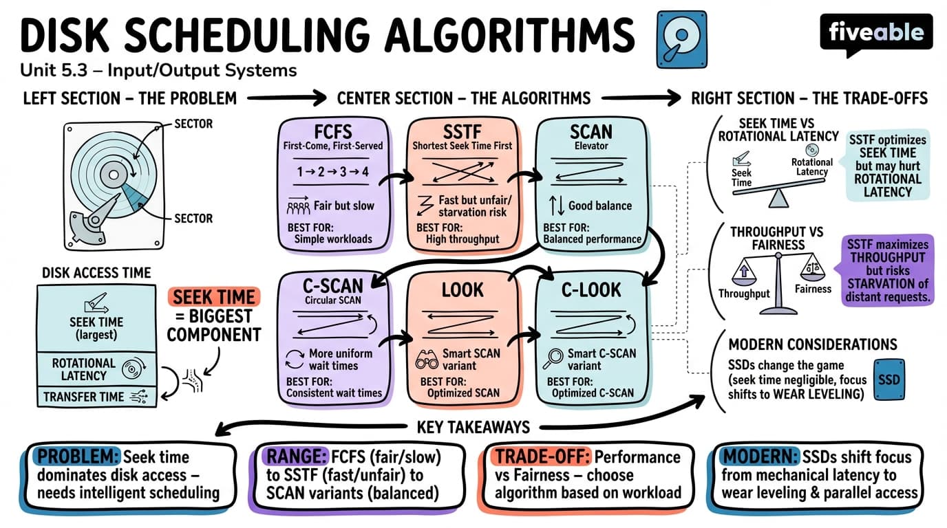 5.3 Disk scheduling algorithms - Operating Systems - Unit 5 visual cheatsheet