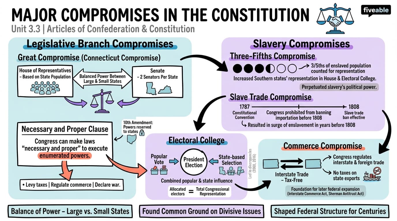 3.3 Major Compromises in the Constitution - State and Federal Constitutions - Unit 3 visual cheatsheet