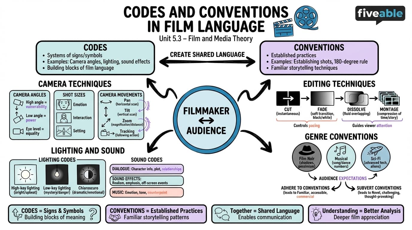 5.3 Codes and conventions in film language - Film and Media Theory - Unit 5 visual cheatsheet