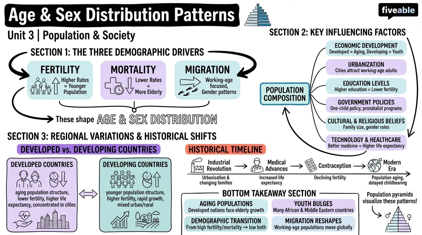 3.1 Age and sex distribution patterns - Population and Society - Unit 3 visual cheatsheet