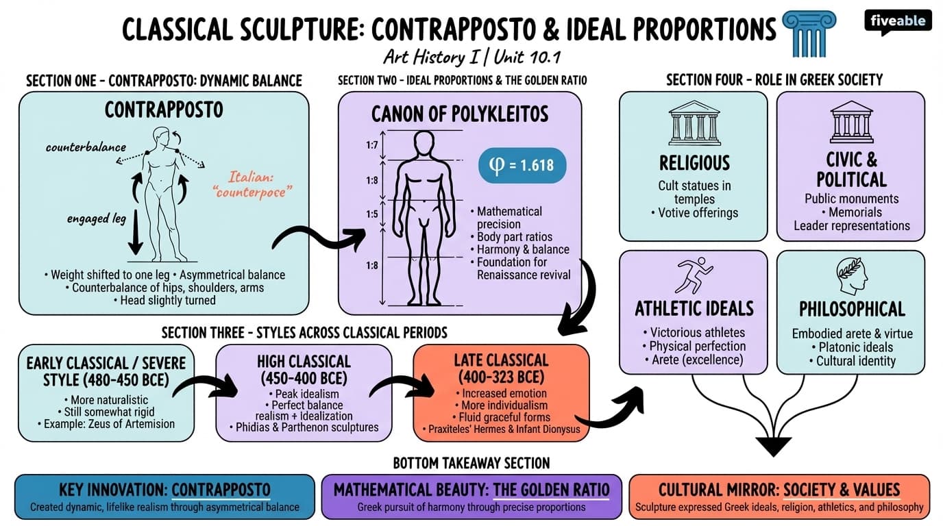 10.1 Classical Sculpture: Contrapposto and Ideal Proportions - Art History I – Prehistory to Middle Ages - Unit 10 visual cheatsheet