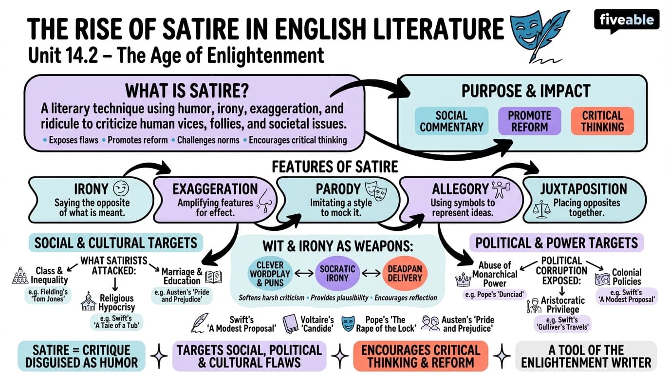 14.2 The Rise of Satire in English Literature - British Literature I - Unit 14 visual cheatsheet