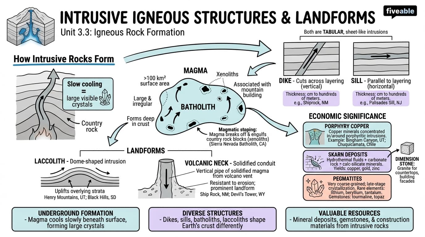 3.3 Intrusive igneous structures and landforms - Intro to Geology - Unit 3 visual cheatsheet