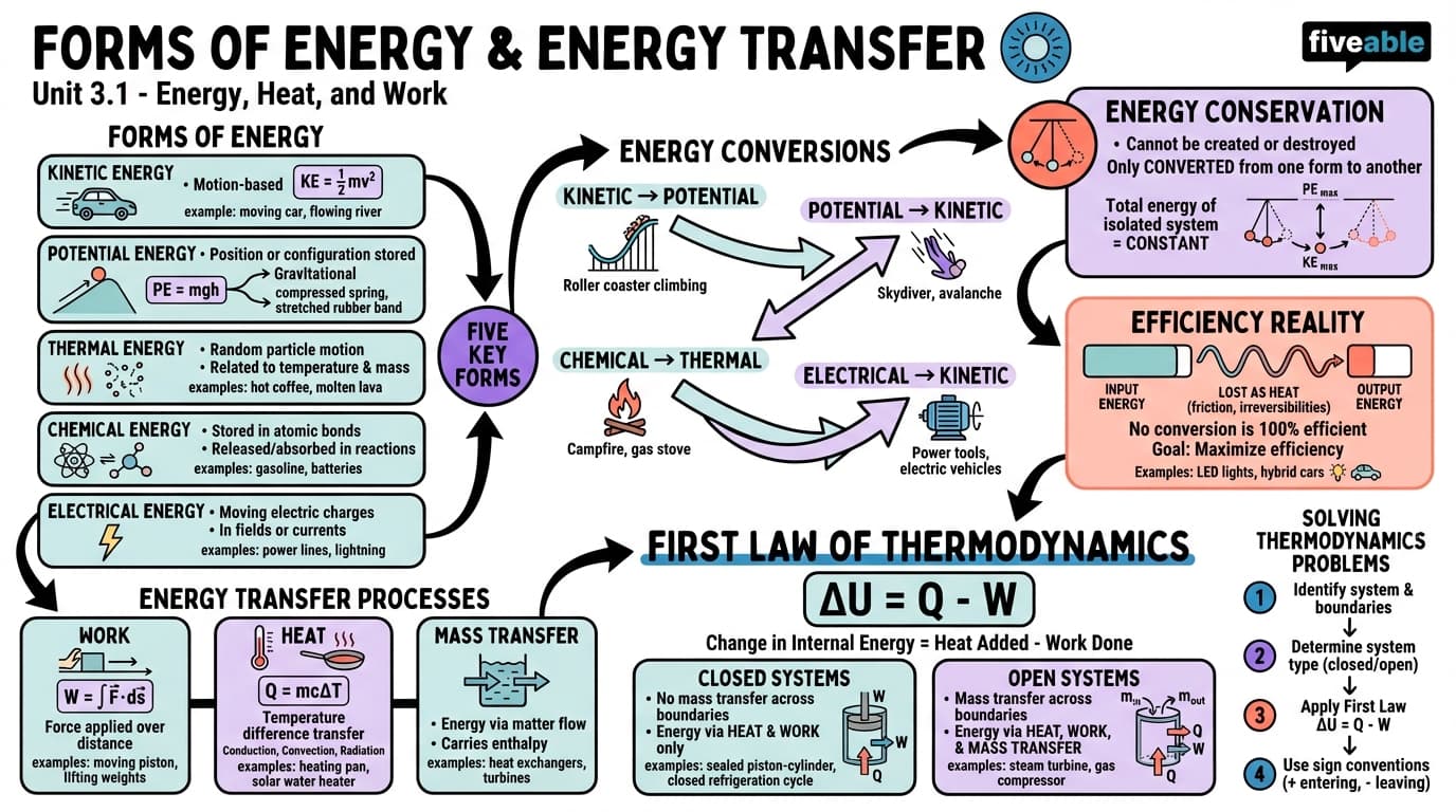 3.1 Forms of energy and energy transfer - Thermodynamics - Unit 3 visual cheatsheet