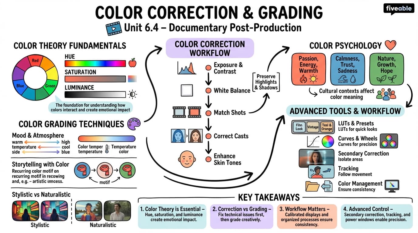 6.4 Color correction and grading - Narrative Documentary Production - Unit 6 visual cheatsheet