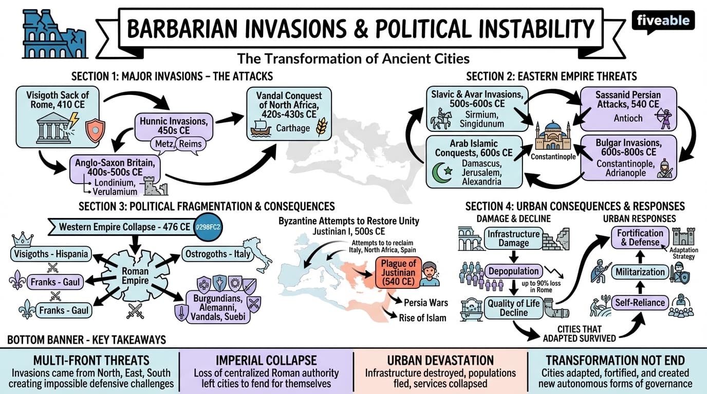 11.2 The impact of barbarian invasions and political instability - Greek and Roman Cities - Unit 11 visual cheatsheet