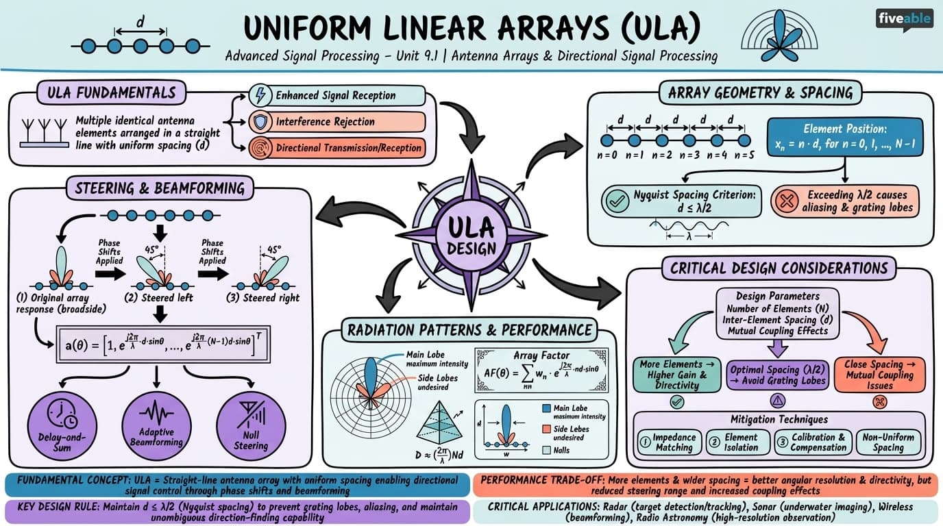 9.1 Uniform linear arrays (ULA) - Advanced Signal Processing - Unit 9 visual cheatsheet
