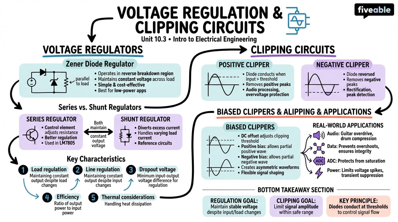10.3 Voltage regulation and clipping circuits - Intro to Electrical Engineering - Unit 10 visual cheatsheet