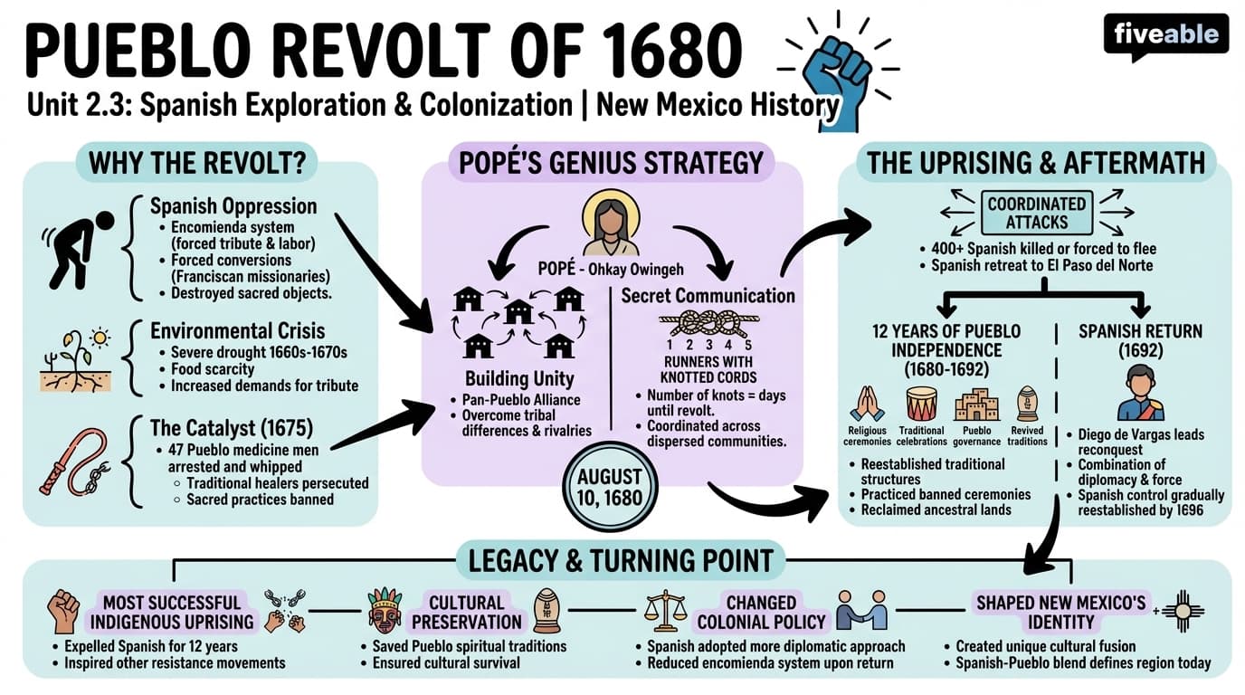 2.3 Pueblo Revolt of 1680 and its consequences - New Mexico History - Unit 2 visual cheatsheet