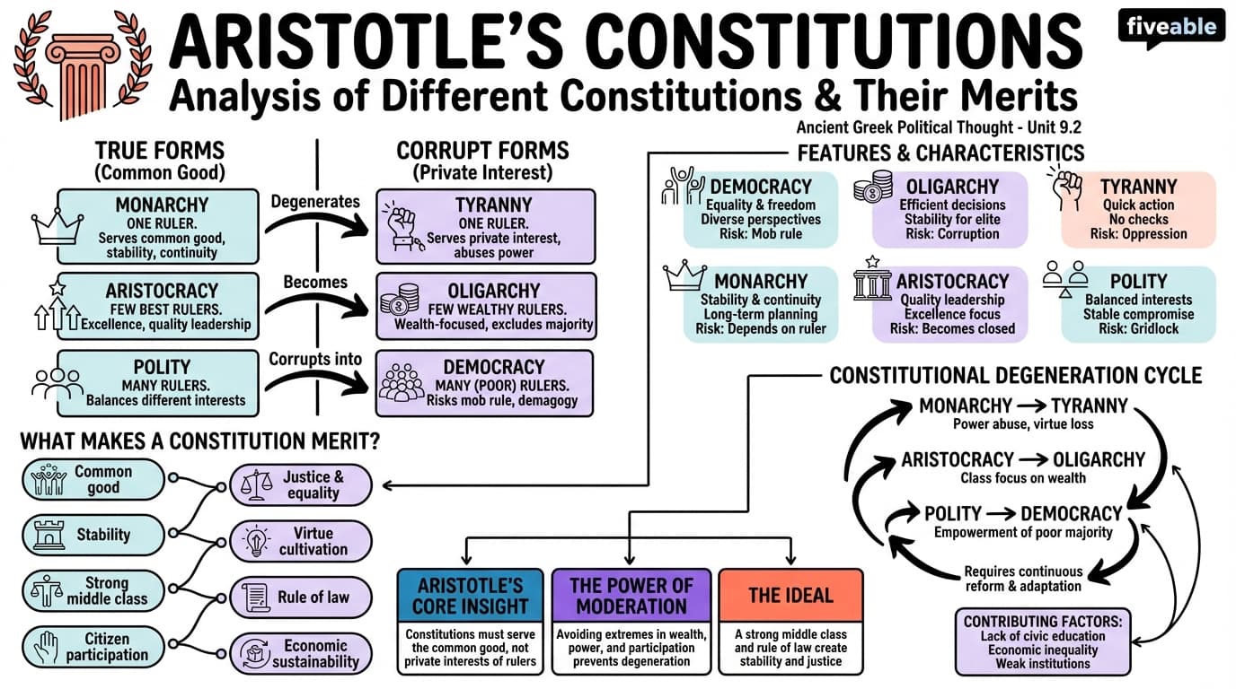 9.2 Analysis of different constitutions and their merits - Ancient Greek Political Thought - Unit 9 visual cheatsheet