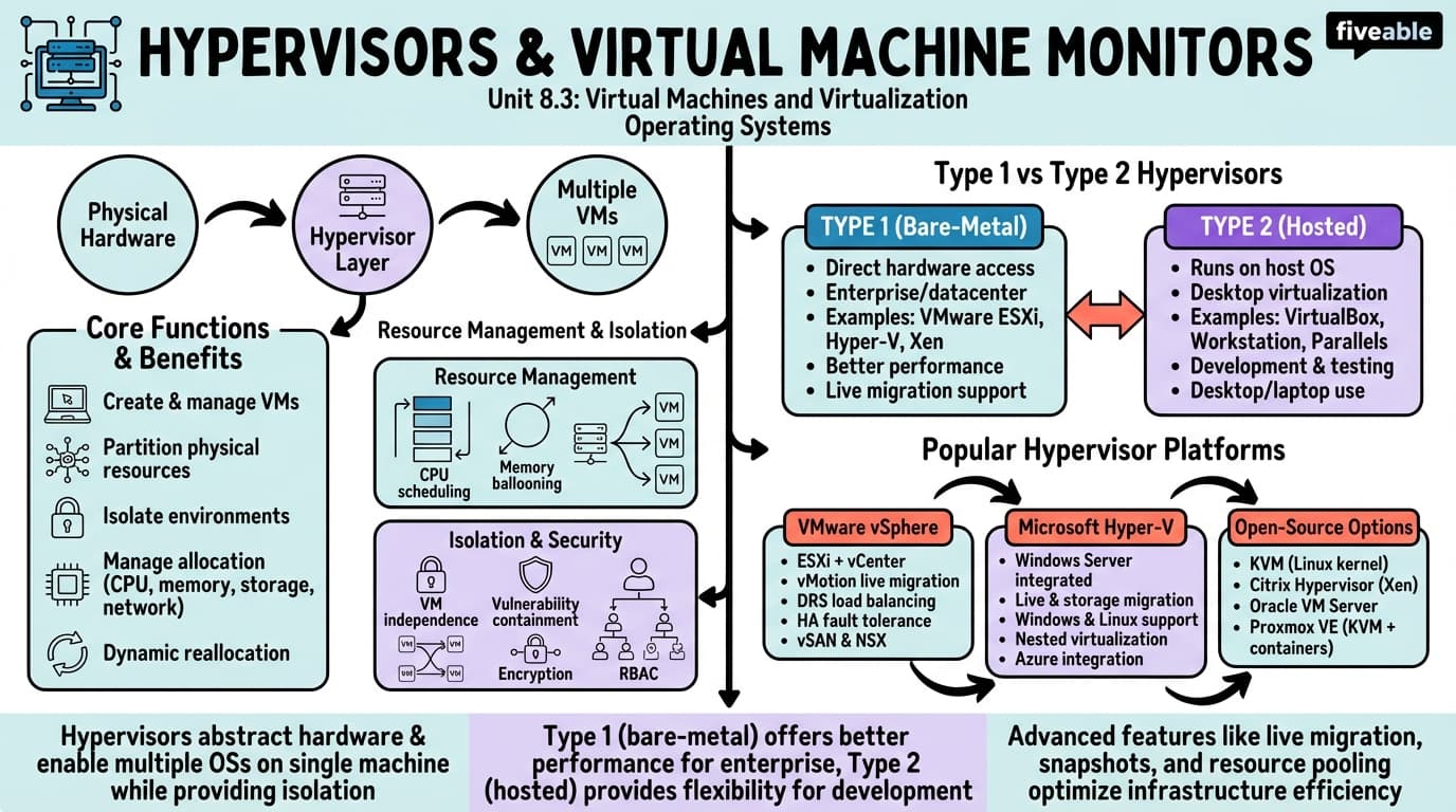 8.3 Hypervisors and virtual machine monitors - Operating Systems - Unit 8 visual cheatsheet