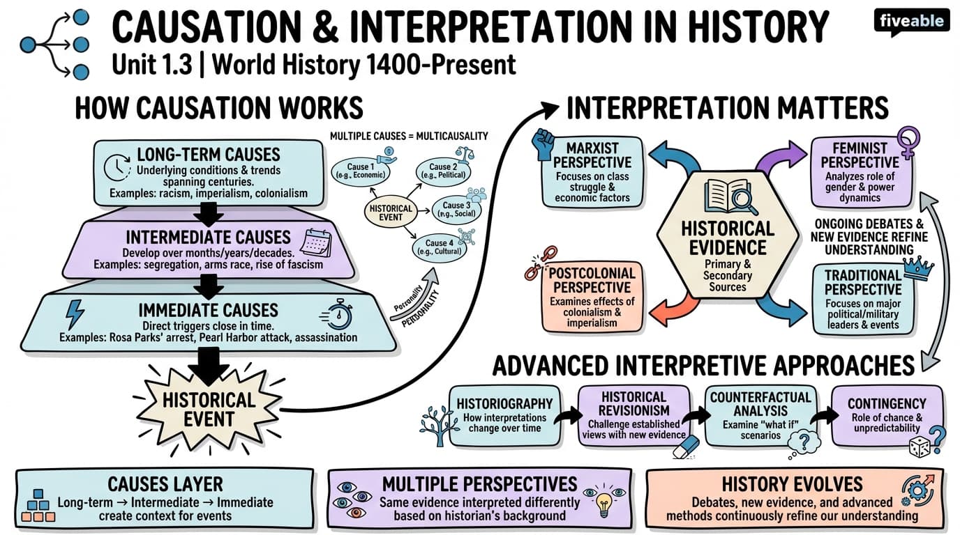 1.3 Causation and Interpretation in History - World History – 1400 to Present - Unit 1 visual cheatsheet
