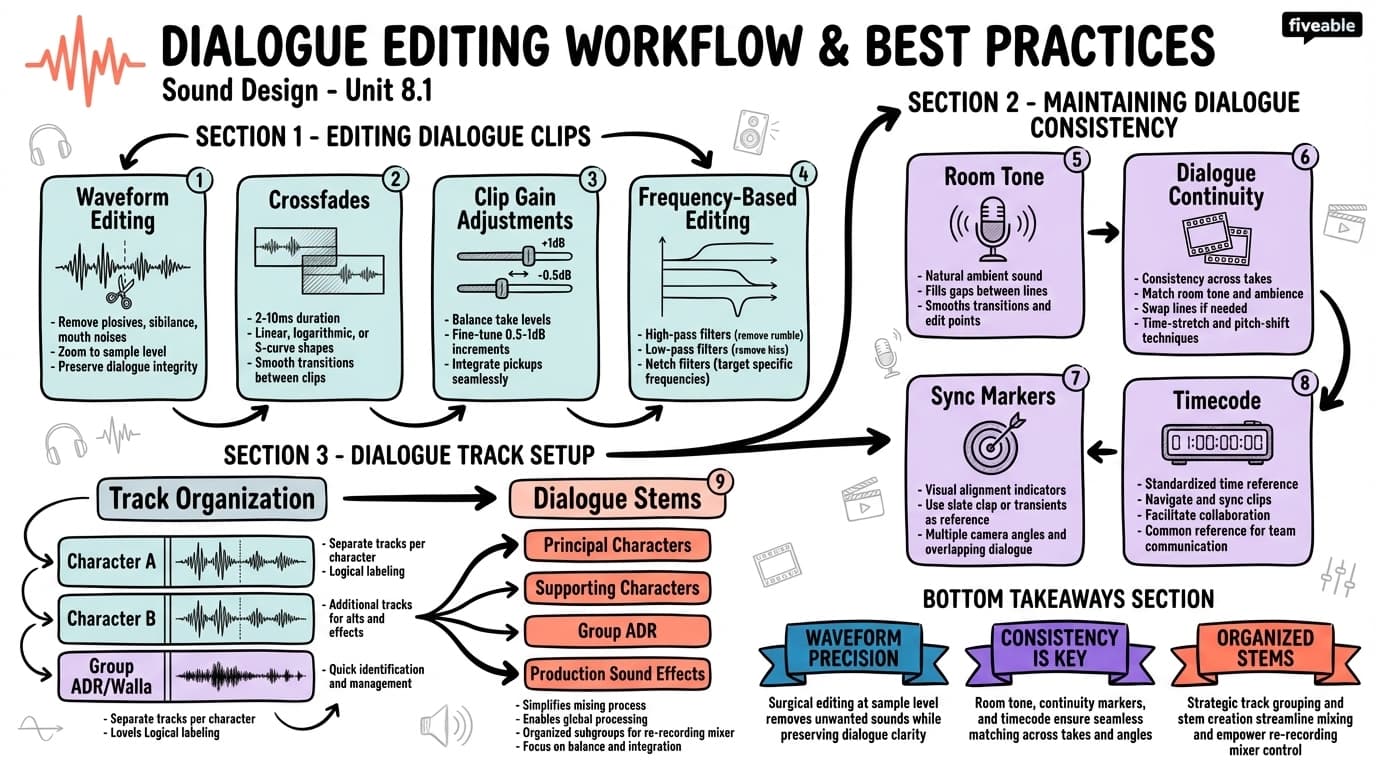 8.1 Dialogue Editing Workflow and Best Practices - Sound Design - Unit 8 visual cheatsheet