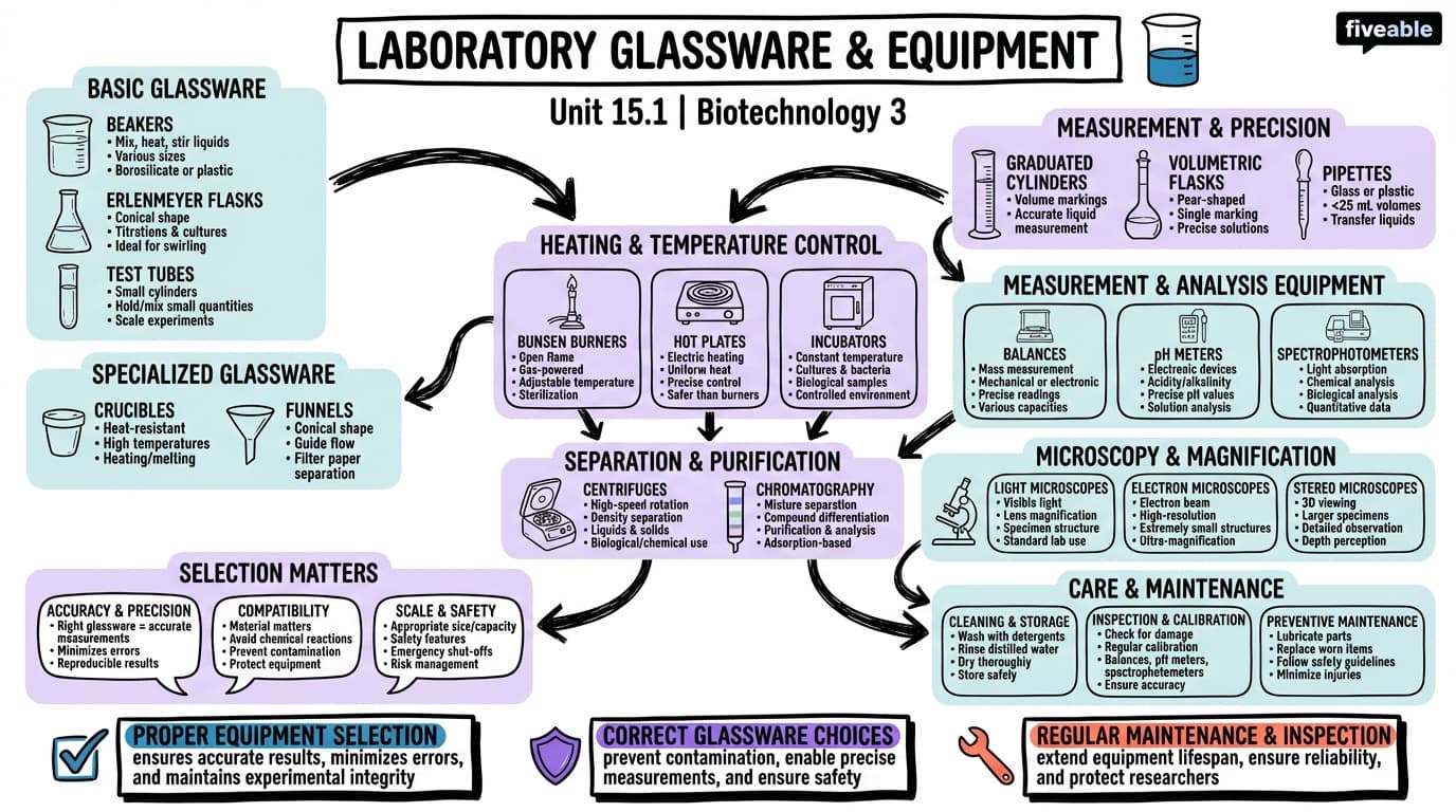 15.1 Identification of laboratory glassware and equipment - Biotechnology 3 - Unit 15 visual cheatsheet