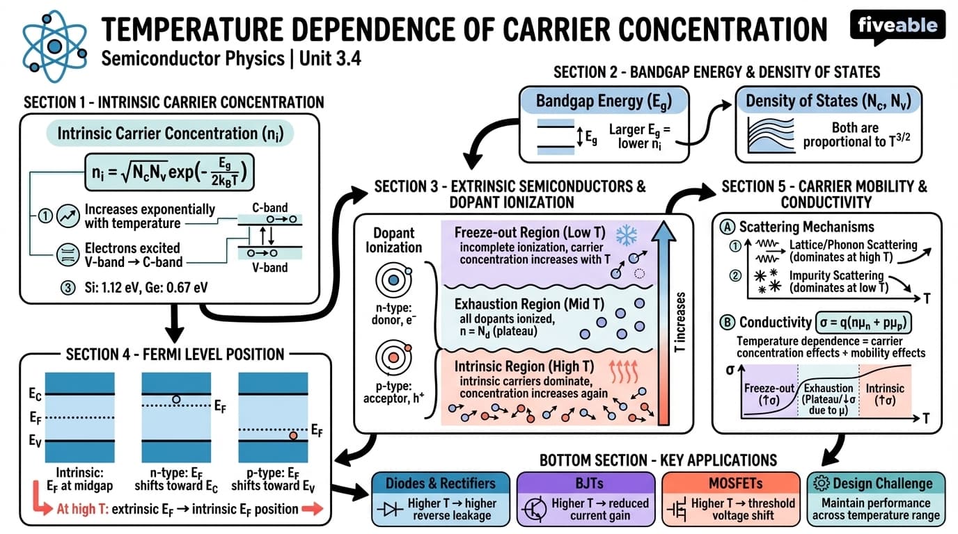 3.4 Temperature dependence of carrier concentration - Semiconductor Physics - Unit 3 visual cheatsheet