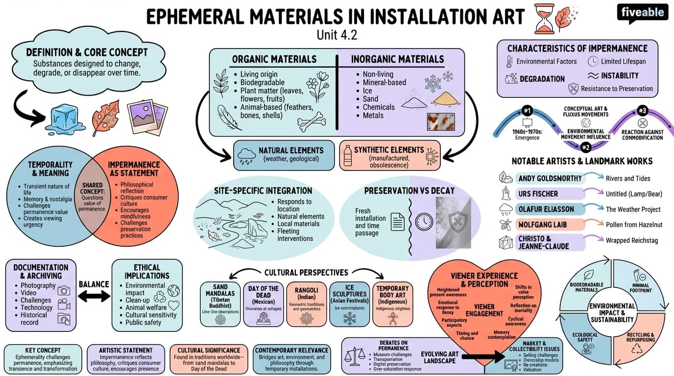 4.2 Ephemeral materials - Installation Art - Unit 4 visual cheatsheet
