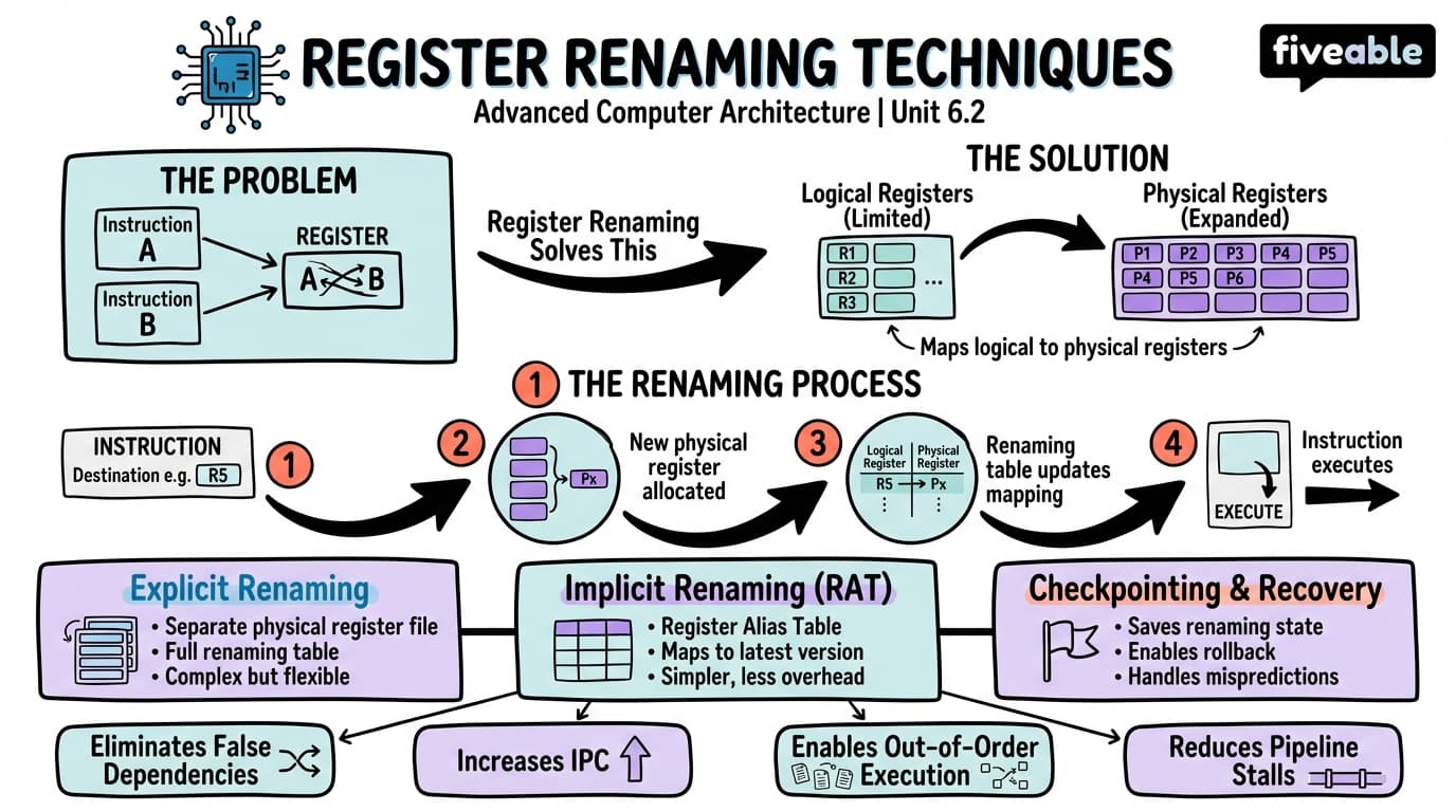 6.2 Register Renaming Techniques - Advanced Computer Architecture - Unit 6 visual cheatsheet