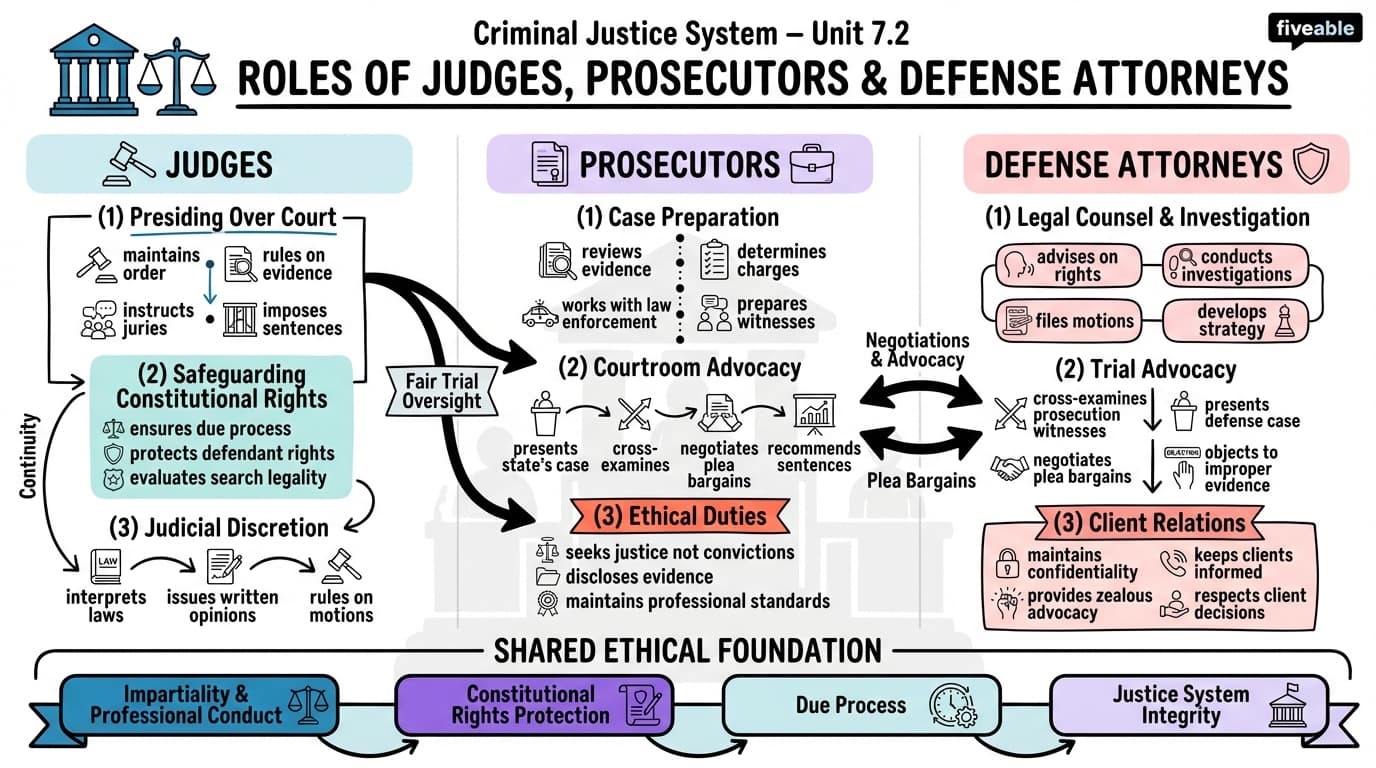 7.2 Roles of Judges, Prosecutors, and Defense Attorneys - Criminal Justice - Unit 7 visual cheatsheet