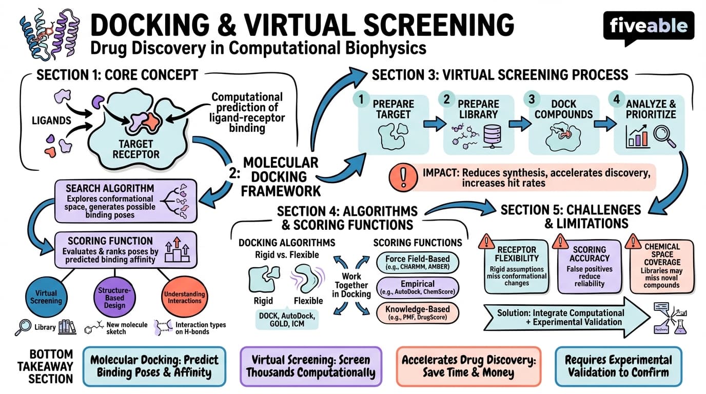 13.4 Docking and virtual screening in drug discovery - Biophysics - Unit 13 visual cheatsheet