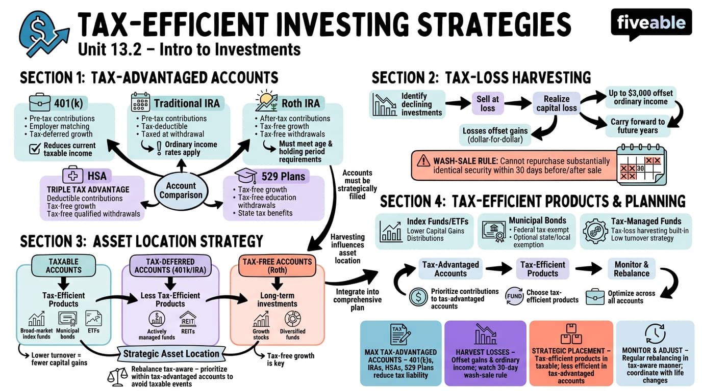13.2 Tax-Efficient Investing Strategies - Intro to Investments - Unit 13 visual cheatsheet