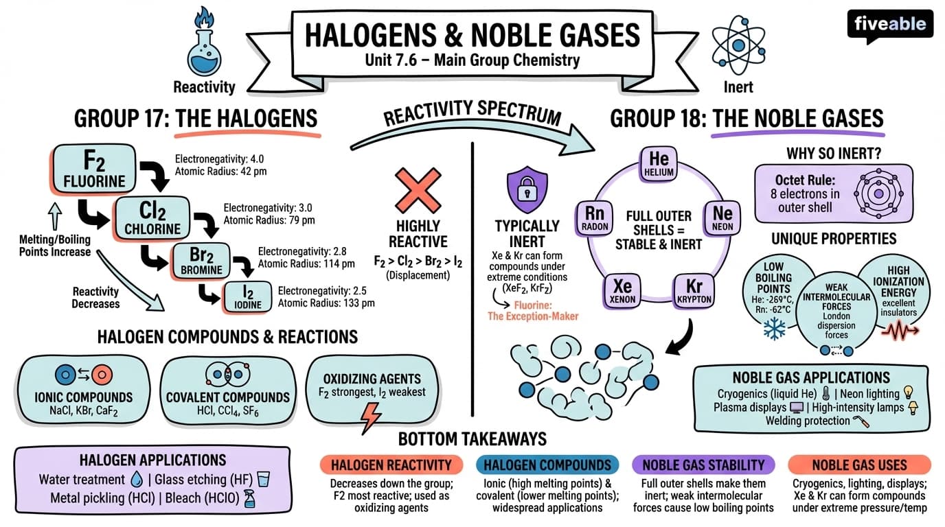 7.6 Halogens and Noble Gases - Inorganic Chemistry II - Unit 7 visual cheatsheet