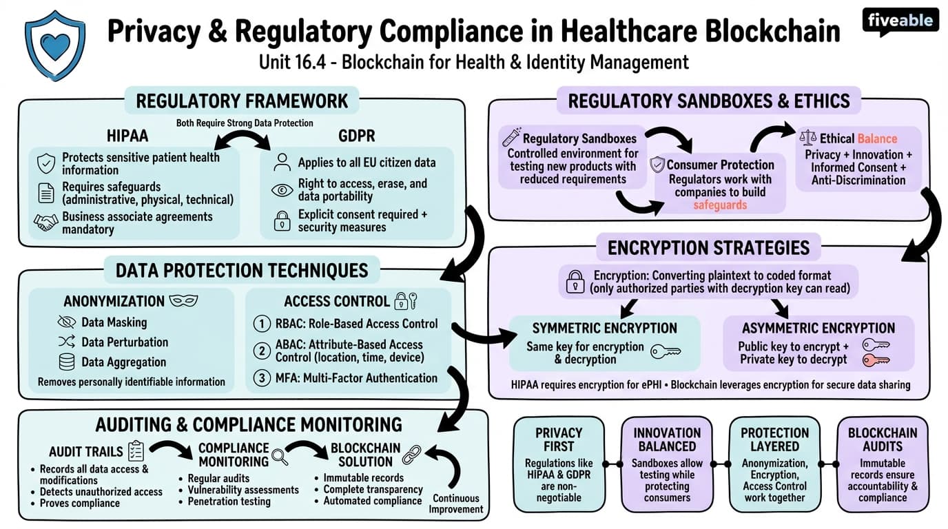 16.4 Privacy and Regulatory Compliance in Healthcare Blockchain - Blockchain and Cryptocurrency - Unit 16 visual cheatsheet