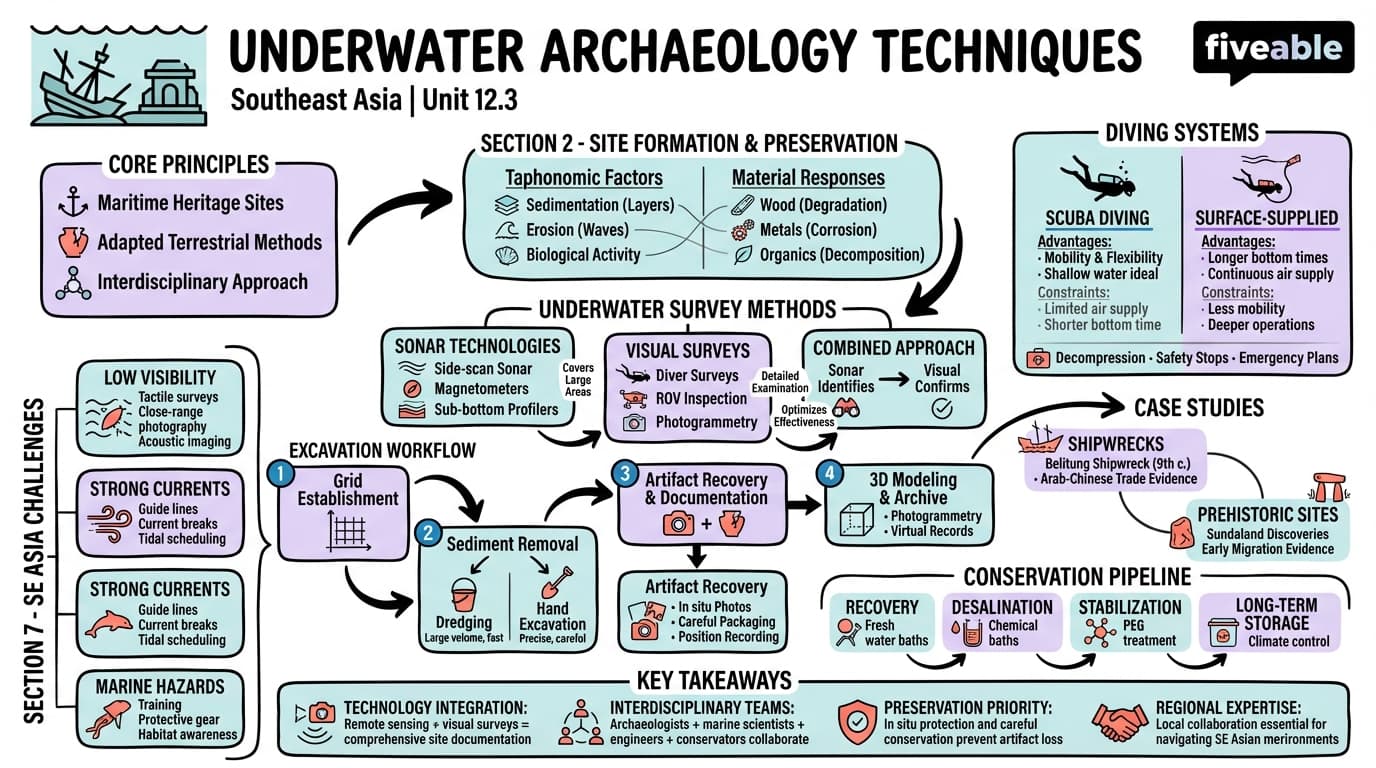 12.3 Underwater archaeology techniques - Archaeology of Southeast Asia - Unit 12 visual cheatsheet