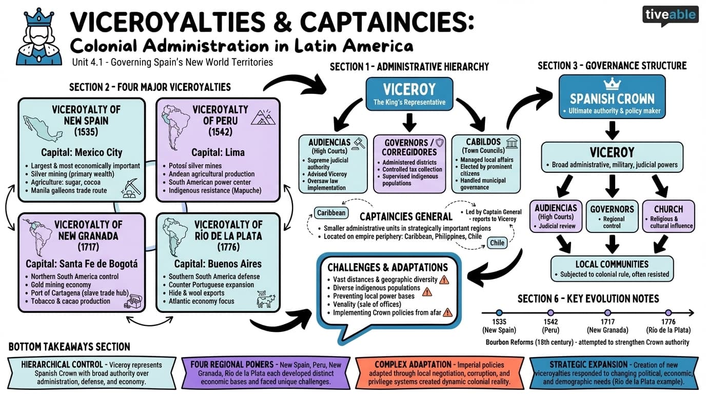 4.1 Viceroyalties and captaincies - Colonial Latin America - Unit 4 visual cheatsheet