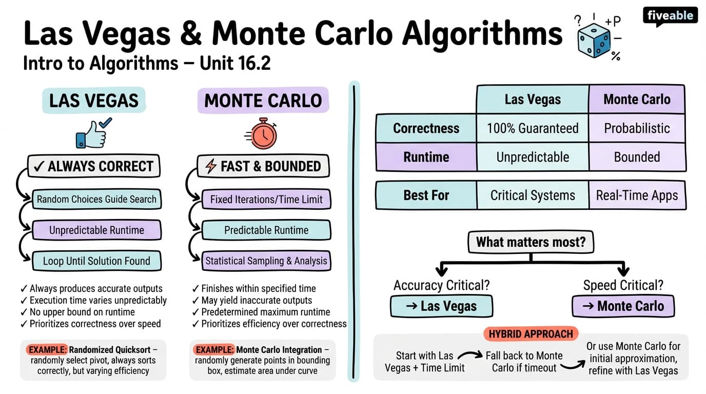 16.2 Las Vegas and Monte Carlo algorithms - Intro to Algorithms - Unit 16 visual cheatsheet