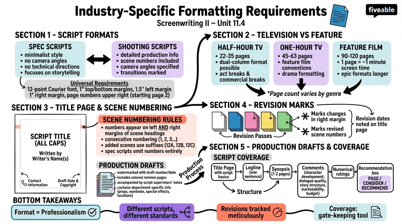 11.4 Industry-Specific Formatting Requirements - Screenwriting II - Unit 11 visual cheatsheet