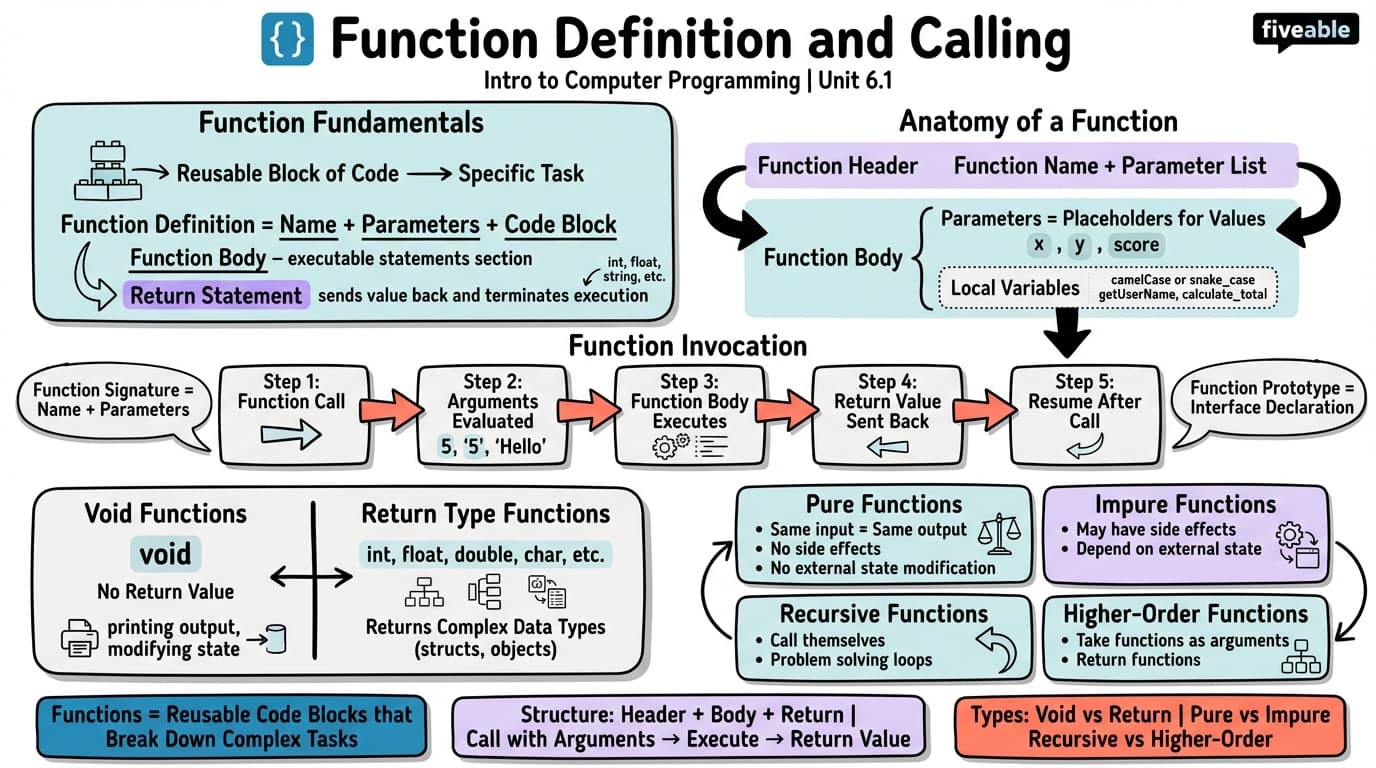 6.1 Function Definition and Calling - Intro to Computer Programming - Unit 6 visual cheatsheet