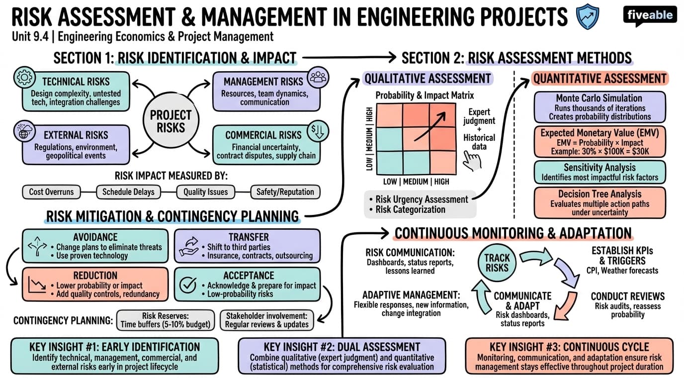 9.4 Risk assessment and management in engineering projects - Intro to Engineering - Unit 9 visual cheatsheet