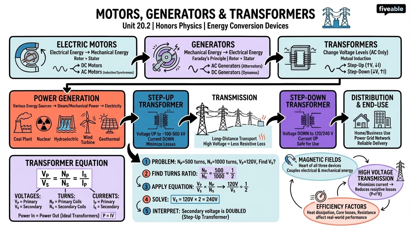 20.2 Motors, Generators, and Transformers - Honors Physics - Unit 20 visual cheatsheet