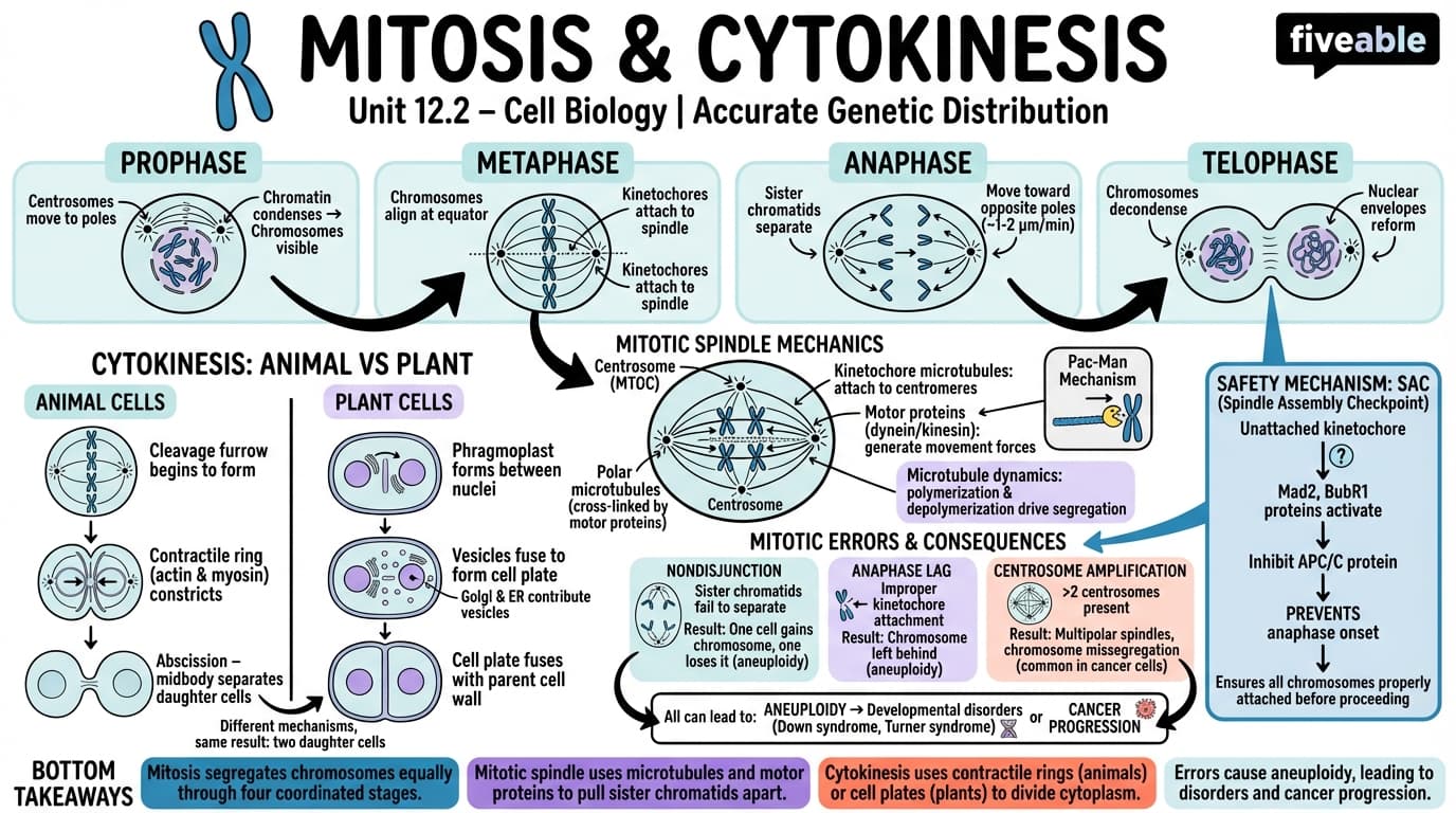 12.2 Mitosis and cytokinesis - Cell Biology - Unit 12 visual cheatsheet