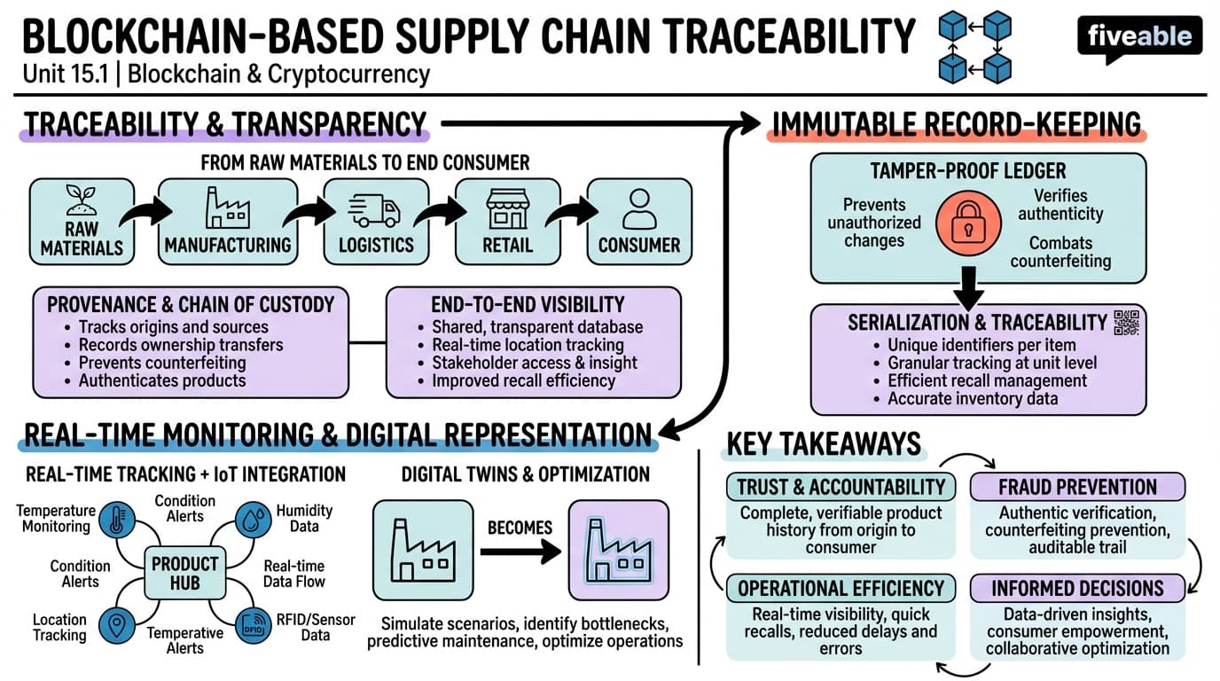 15.1 Blockchain-based Supply Chain Traceability - Blockchain and Cryptocurrency - Unit 15 visual cheatsheet