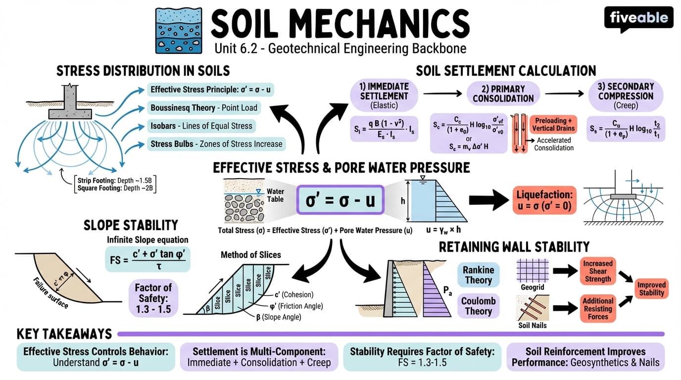 6.2 Soil Mechanics - Intro to Civil Engineering - Unit 6 visual cheatsheet