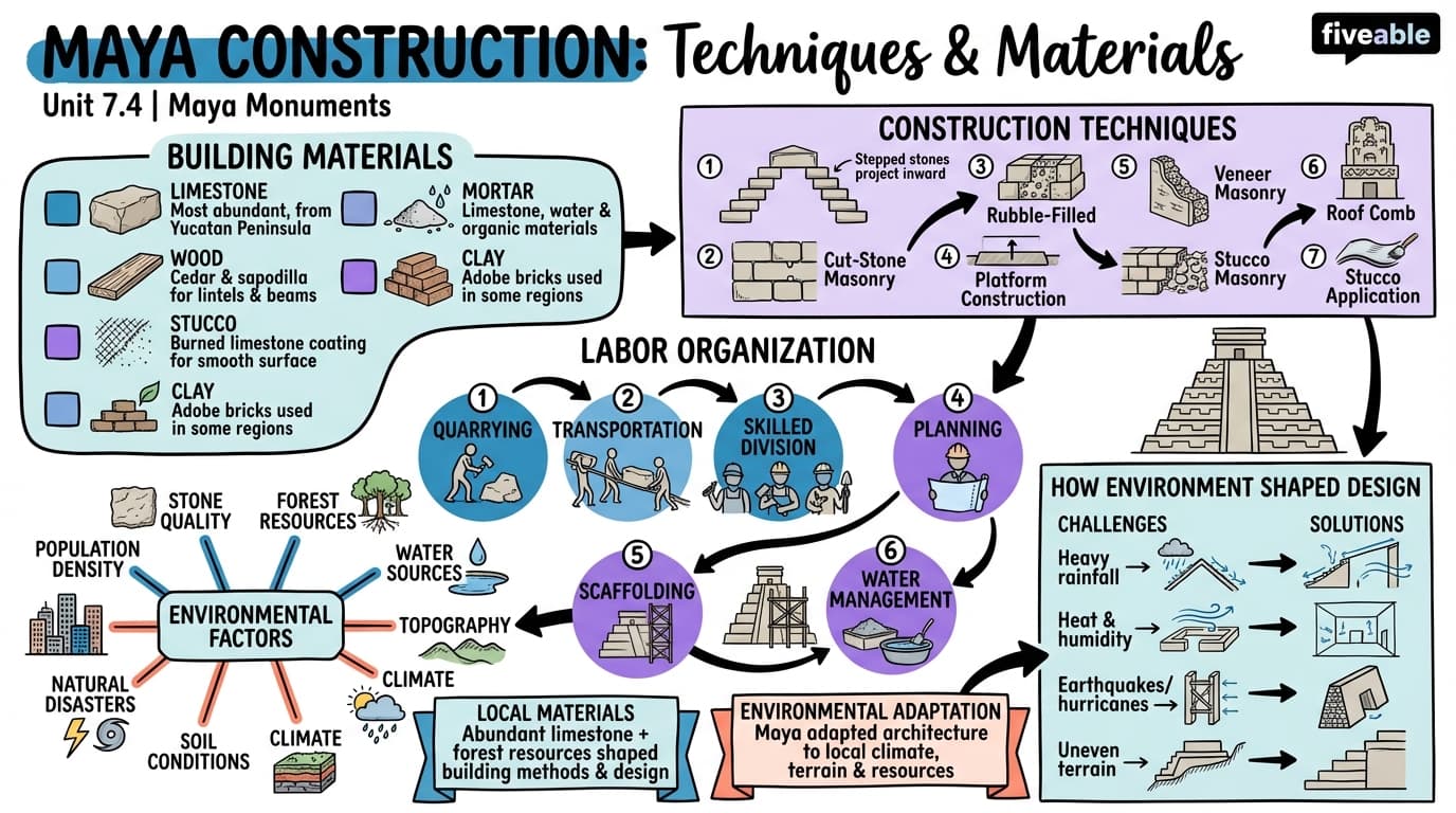 7.4 Construction Techniques and Materials - Maya Art and Architecture - Unit 7 visual cheatsheet