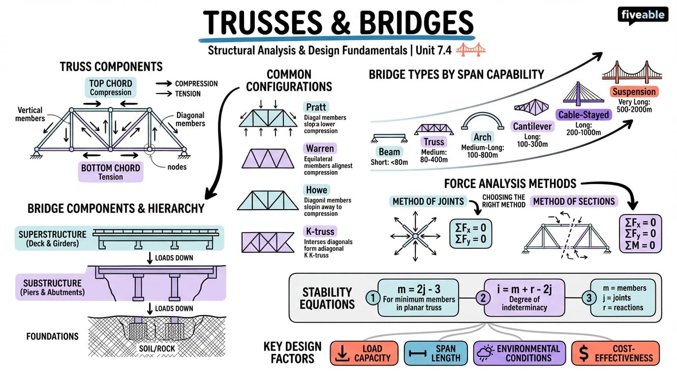 7.4 Trusses and Bridges - Intro to Civil Engineering - Unit 7 visual cheatsheet