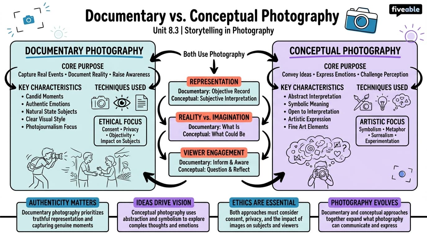 8.3 Documentary vs. Conceptual Photography - Visual Storytelling - Unit 8 visual cheatsheet