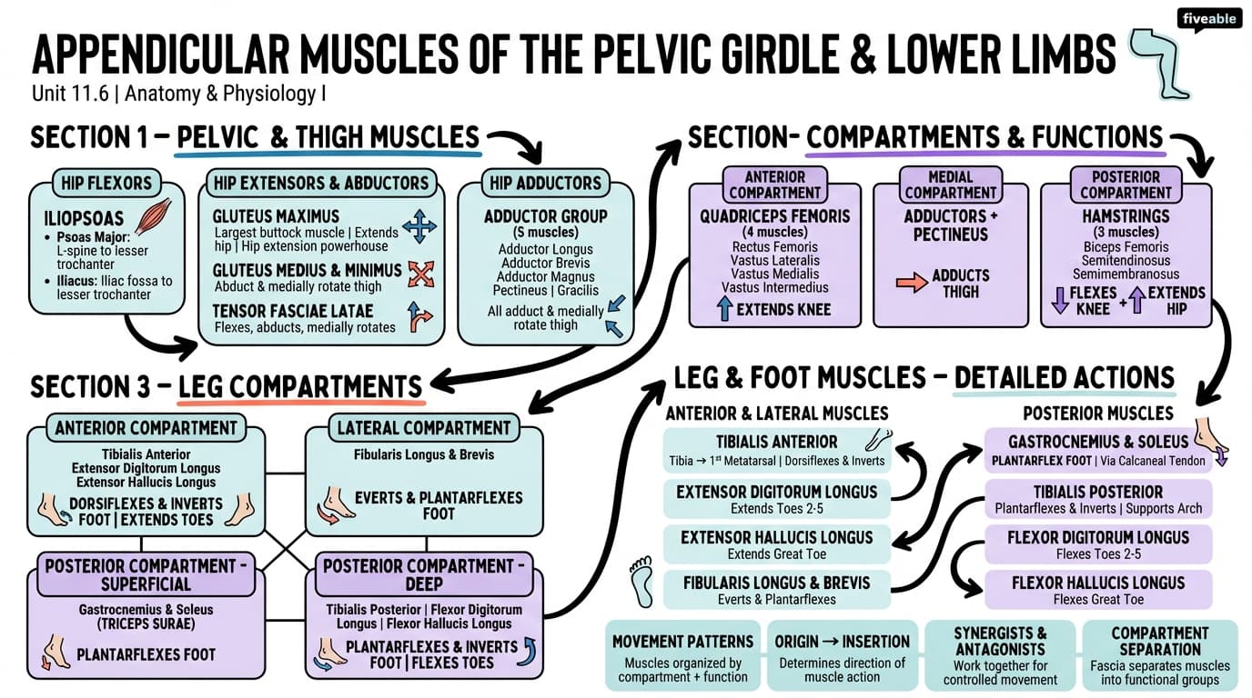 11.6 Appendicular Muscles of the Pelvic Girdle and Lower Limbs - Anatomy and Physiology I - Unit 11 visual cheatsheet
