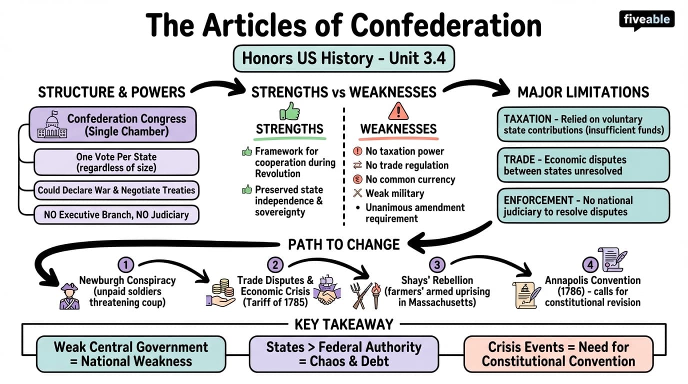 3.4 The Articles of Confederation - Honors US History - Unit 3 visual cheatsheet