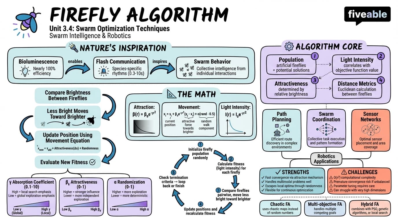 3.4 Firefly algorithm - Swarm Intelligence and Robotics - Unit 3 visual cheatsheet